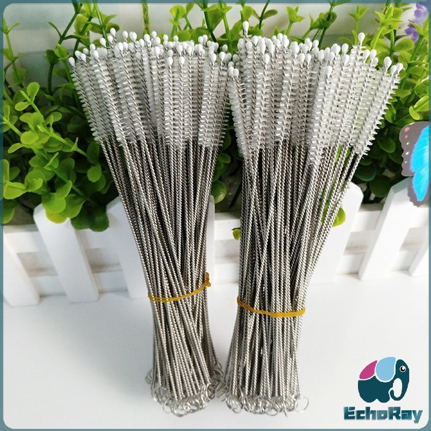 E.R แปรงล้างหลอดดูด จุกนม ขนไนล่อน ไม่ทำให้เป็นรอย  Stainless steel soft straw straw brush