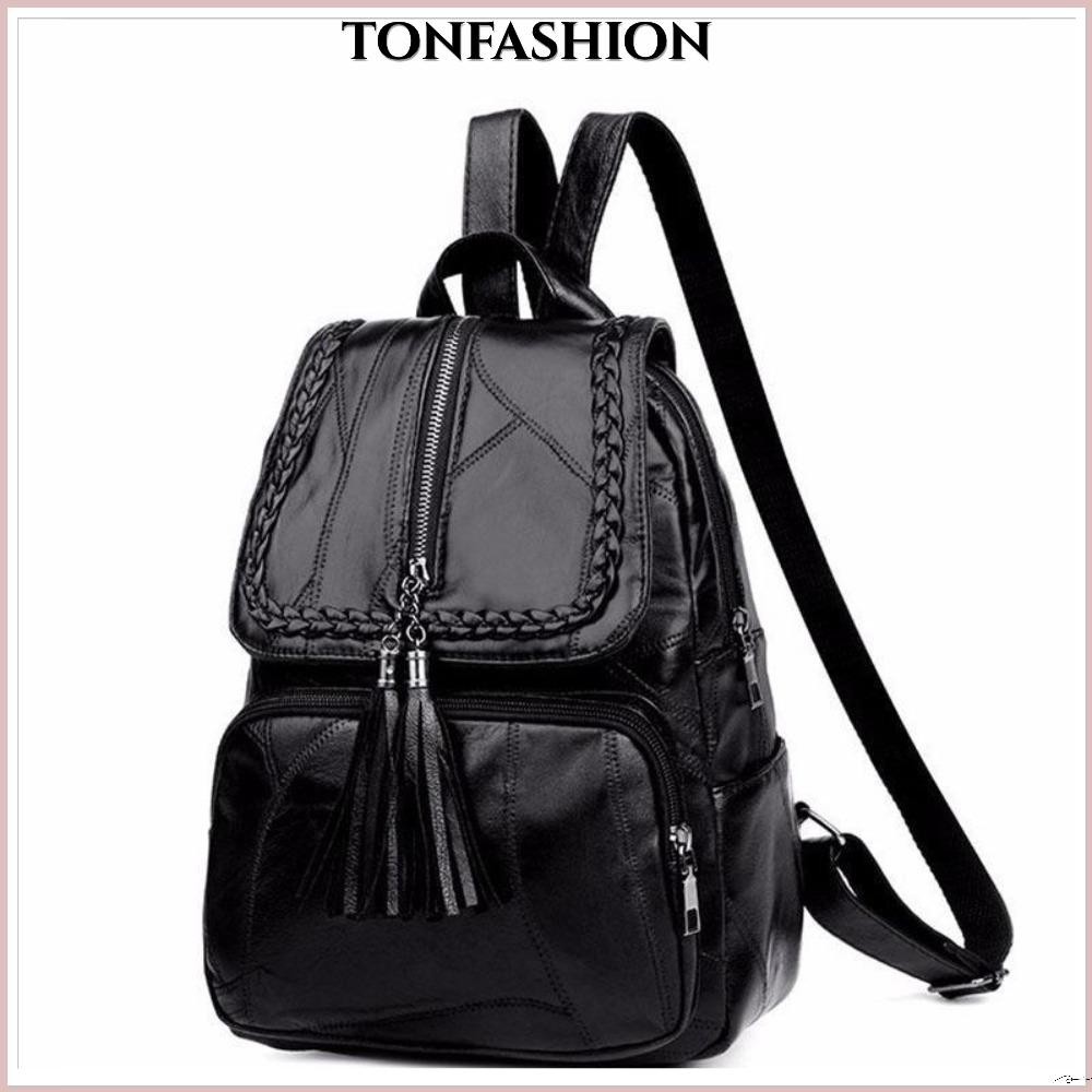 Tonfashion กระเป๋าเป้หนัง สะพายหลัง ไปโรงเรียน ท่องเที่ยว สําหรับผู้หญิง