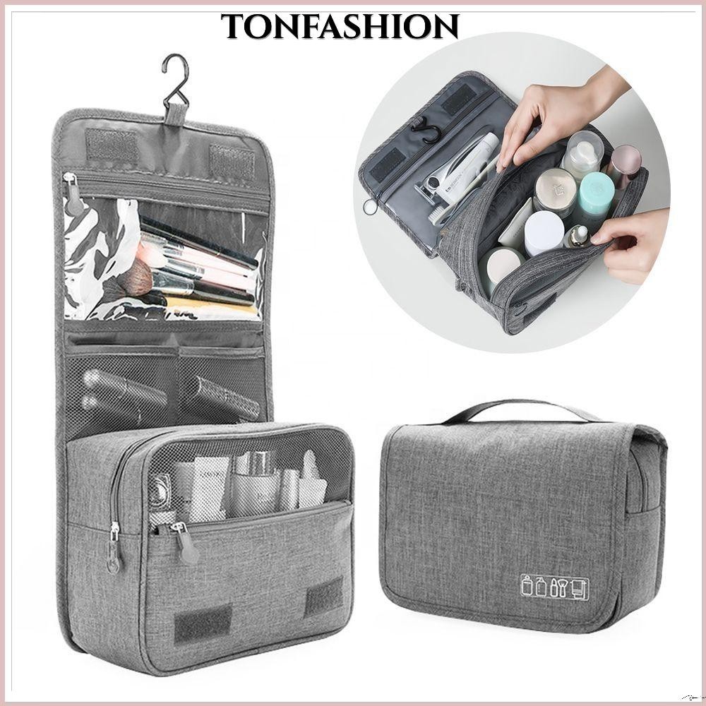 Tonfashion กระเป๋าเครื่องสําอาง อเนกประสงค์ กันน้ํา จุของได้เยอะ พร้อมตะขอแขวน แบบพกพา สําหรับห้องน้ํา