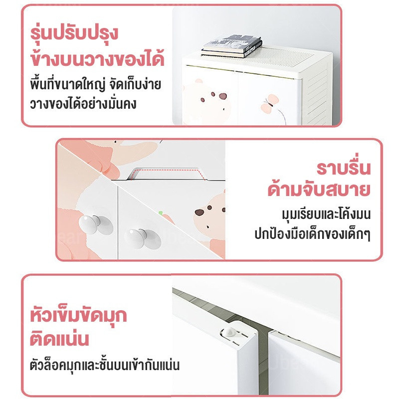 AND ตู้เสื้อผ้าเด็ก สัตว์การ์ตูน ครอบครัวหอพัก วัสดุใหม่ 100% วัสดุ PP หนา มีล้อ 65*38*177cm 【500ลิตร】รุ่น 6N-069 - รูปที่ 5