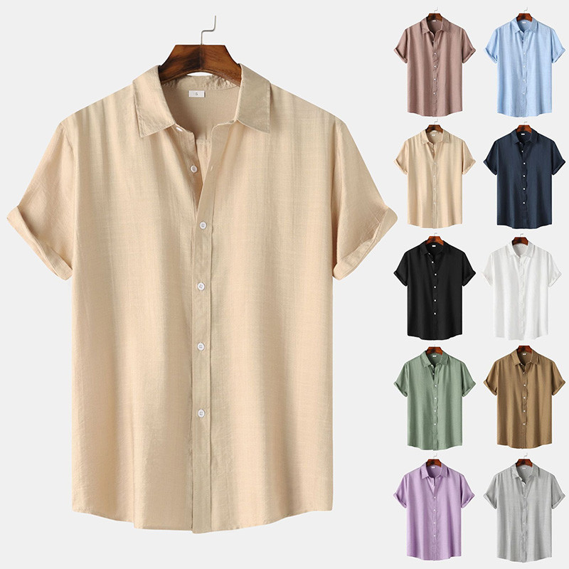 เสื้อเชิ้ตแขนสั้นลําลอง ทรงหลวม ขนาดใหญ่ สีกากี สีม่วง สีเขียว สีฟ้า สีกากี แบบเป็นทางการ แฟชั่นฤดูร้อน สําหรับผู้ชาย 2024