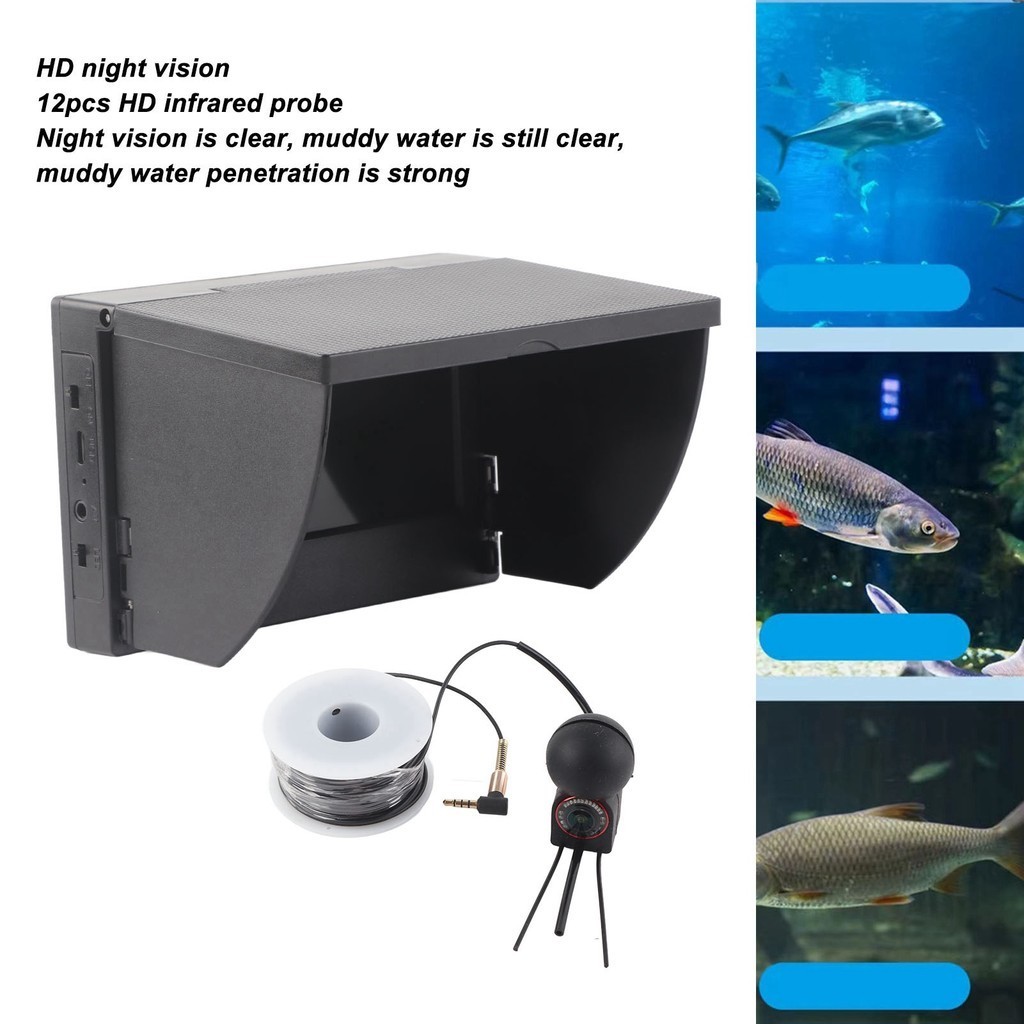 Rhythm กล้องตกปลาใต้น้ำ TN HD ขนาด 4.3 นิ้ว เครื่องหาปลากันน้ำ IP68 พร้อมไฟมองเห็นกลางคืน 12 ดวงสำหรับการตกปลา