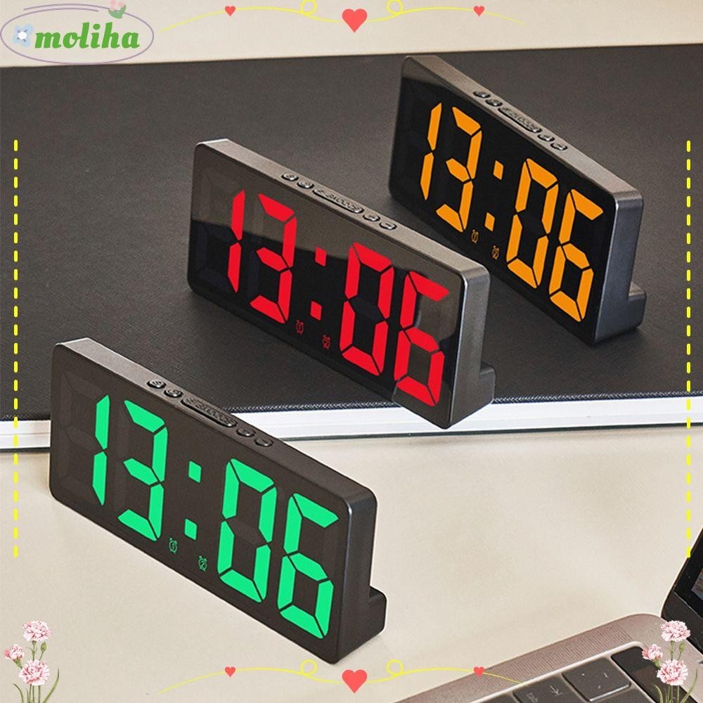 Moliha นาฬิกาปลุกดิจิทัล LED บอกอุณหภูมิ ปฏิทิน ตั้งโต๊ะ ข้างเตียง