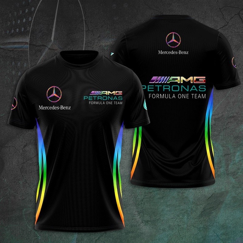 ใหม่ เสื้อยืดลําลอง แขนสั้น พิมพ์ลายโลโก้ทีม Benz Mercedes AMG Petronas F1 3D แฟชั่นฤดูร้อน สําหรับผู้ชาย 2024