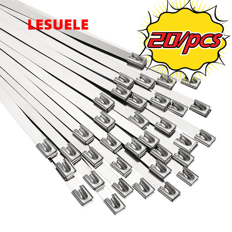 LESU 20 ชิ้น 304 ริบบิ้นสแตนเลส 4.6x300 ประเภทหัวเข็มขัดโลหะประเภทสายผูก Staless สายเหล็ก