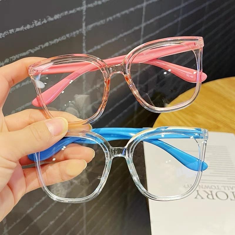 แว่นตา กรอบใหญ่ สีพื้น ป้องกันแสงสีฟ้า สําหรับเด็กผู้ชาย และเด็กผู้หญิง อายุ 2-10 ปี