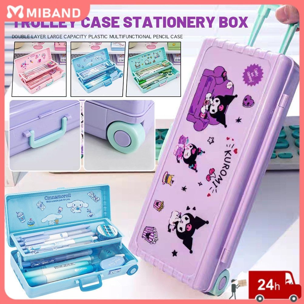 พร้อมสต็อก [สติ๊กเกอร์ฟรี] กระเป๋าล้อลากน่ารักกล่องดินสอKuromi Cinnamoroll Pochaccoกล่องเครื่องเขียนสองชั้นความจุขนาดใหญ่ความคิดสร้างสรรค์กระเป๋าเดินทางการสร้างแบบจำลองแบบพกพากล่องปากกานักเรียน