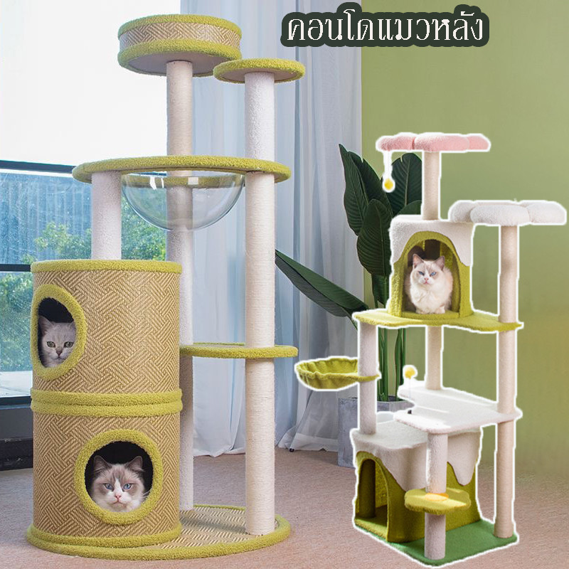 【พร้อมส่ง】🐱คอนโดแมว  เสื่อหวายสี่ฤดู บ้านแมว เหมาะสำหรับเลี้ยงน้องแมว 4-6ตัว เสาลับเล็บ ขนาดใหญ่ สูง170CM