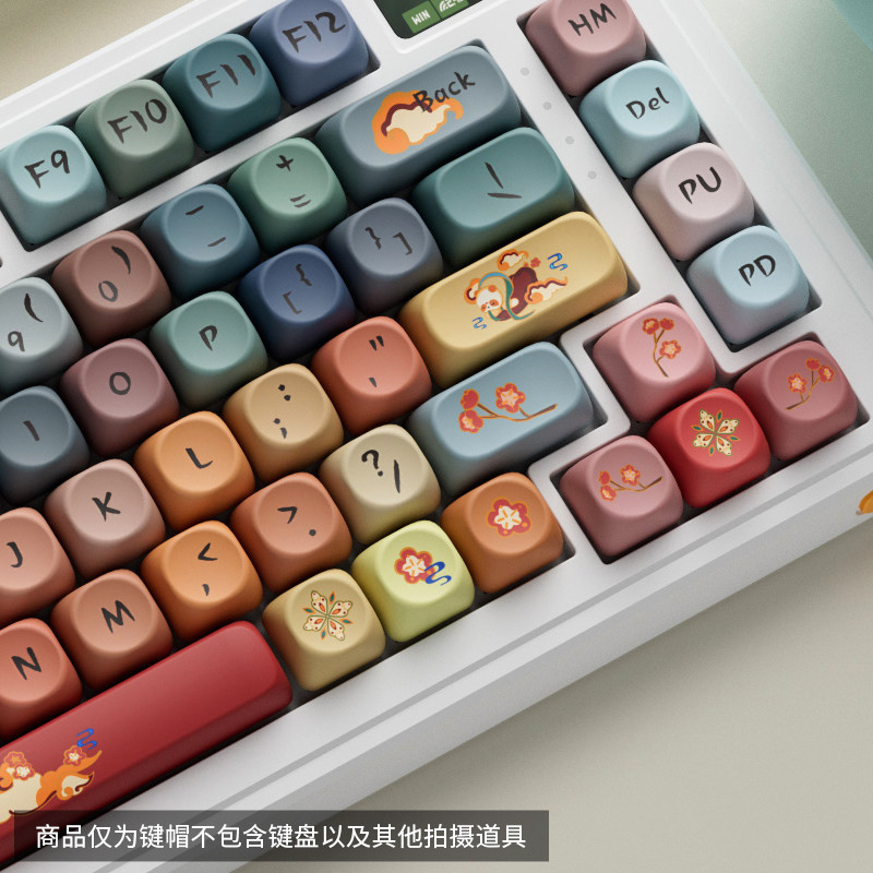 Pbt Dunhuang MOA keycap ปุ่มกดคีย์บอร์ด OQO ทรงสี่เหลี่ยม ลายการ์ตูนแพนด้าน่ารัก สีสันสดใส 61 63 64 67 68 71 75 78 82 84 87 96 98 100 104 108