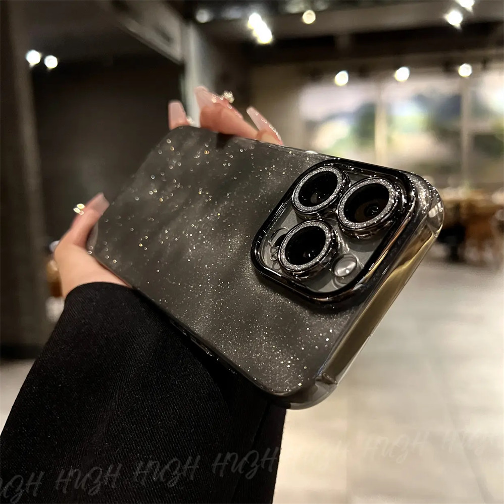 เคสโทรศัพท์มือถือแบบแข็ง โปร่งแสง กันกระแทก กันรอยเลนส์กล้อง ลายกลิตเตอร์ หรูหรา สําหรับ iPhone15 Pro Max 14 13 12 11 Pro Max