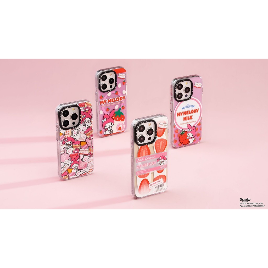 Casetify X My Melody Fruit SandoCase เคสแม่เหล็กดูดขอบใสด้านข้างเคสหน้า Apple IPhone 11 12 13 14 15 Pro Max Impact แข็ง ใส อะคริลิค ด้านหลัง TPU เคส