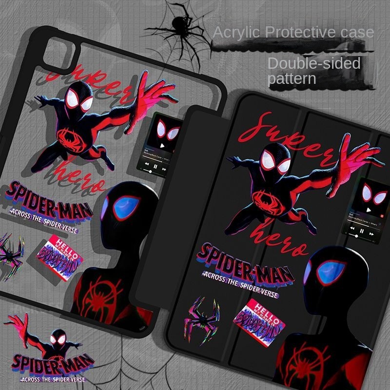 [iPad 10th] การ์ตูนน่ารัก Dark Spider Man สําหรับ iPad gen9 gen8 gen7 10.2 Mini4 Mini5 Mini6 Air5 Air6 Air7 gen10 gen11 A16 M2 M3 5th Pro11 2020/2021 CASE Anti Drop Pen Slot iPad 10th