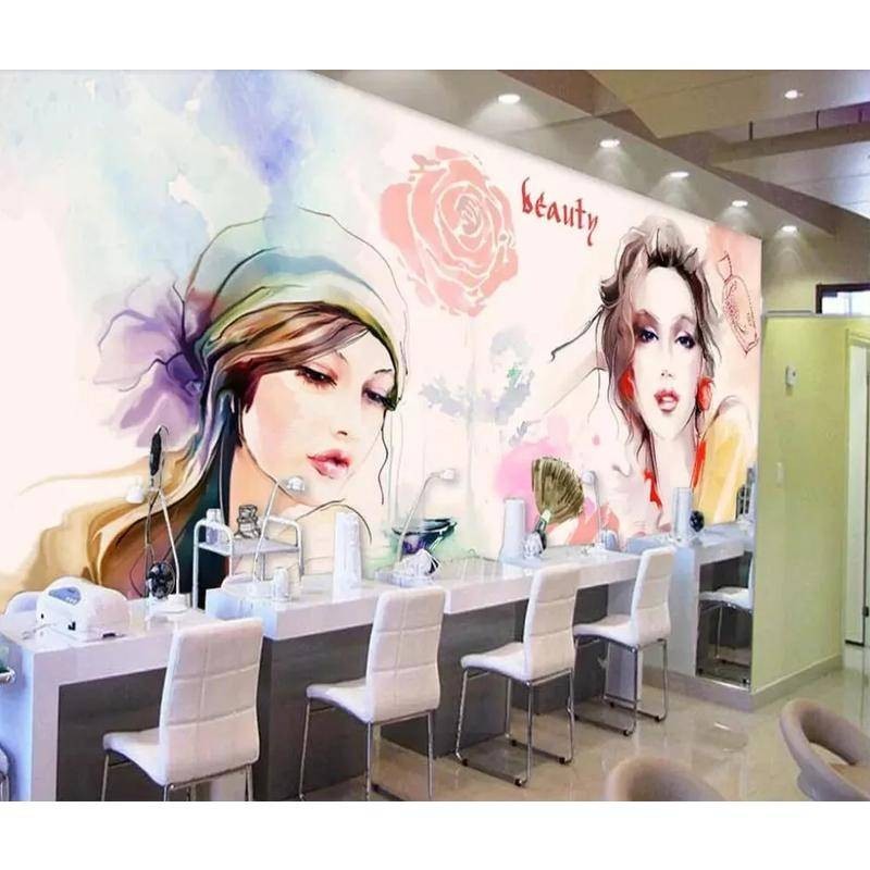 วอลเปเปอร์ติดผนัง มีกาวในตัว ลายสีน้ํา 3D สําหรับร้านเสริมสวย ร้านเสริมสวย ร้านทําเล็บ