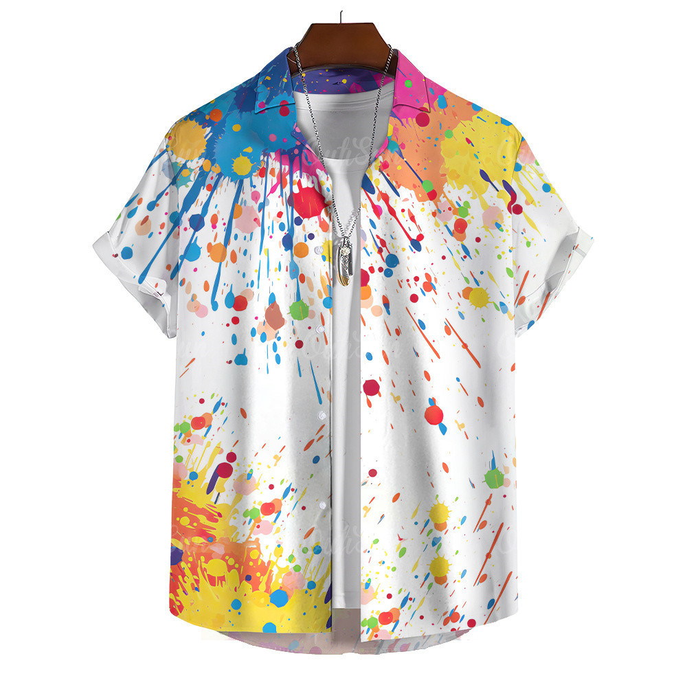 Songkran เสื้อเชิ้ตมัดย้อม สีรุ้ง สําหรับผู้ชาย