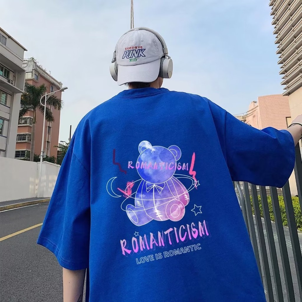 【M-8XL 】เสื้อยืดคอกลม แขนสั้น ลายหมี ไล่โทนสี สไตล์เกาหลี โอเวอร์ไซซ์ โอเวอร์ไซซ์ แฟชั่น