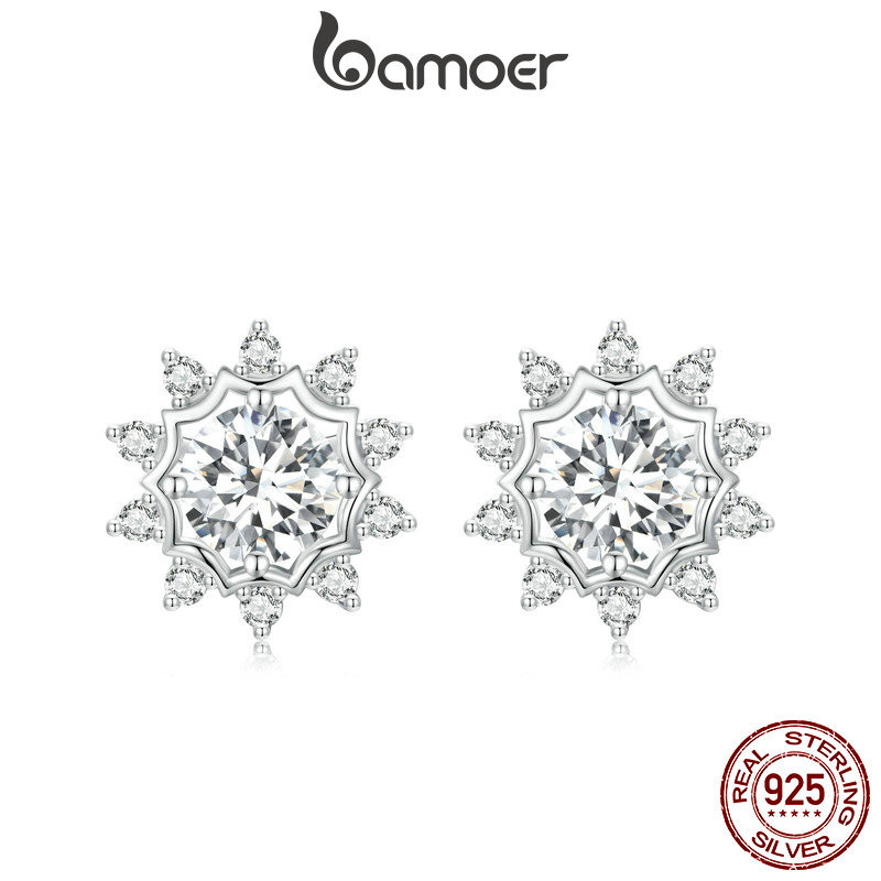 Bamoer ต่างหูเม็ดเดี่ยว เงินสเตอร์ลิง 925 0.5CT เครื่องประดับ สําหรับผู้หญิง MSE048