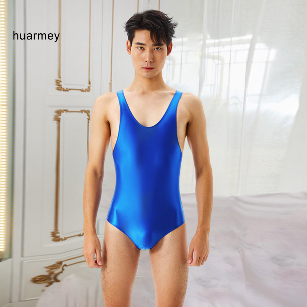 Huarmey ผู้ชาย จั๊มสูท เซ็กซี่ ผอม แขนกุด ผ้าไหม ยืดหยุ่นสูง ชุดนอน สีพื้น บอดี้สูท ผู้ชาย เรียบลื่น ชุดชั้นใน สวมใส่ทุกวัน