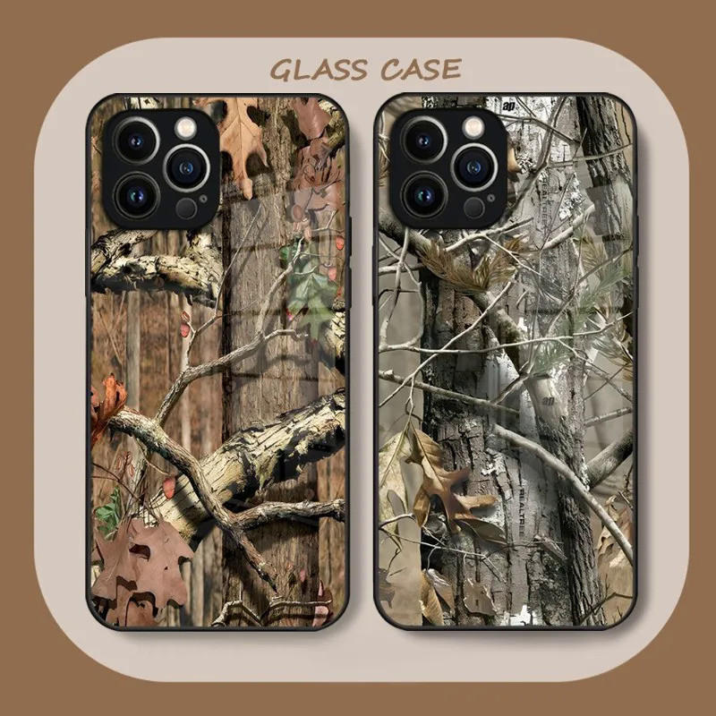 Realtree Real Tree Camo โทรศัพท ์ กรณีกระจกนิรภัยสําหรับIPhone 12 14 13 11 Pro XS Max Plus Mini X XR 8 7 6s SE2020 Coque 0458