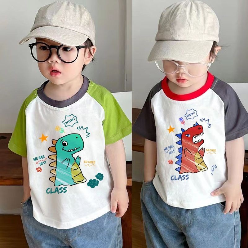 [Boy Tshirt] เสื้อยืดแขนสั้น ผ้าฝ้าย 100% พิมพ์ลายการ์ตูน Raglan แฟชั่นสไตล์เกาหลี สําหรับเด็ก (1-11 ปี)