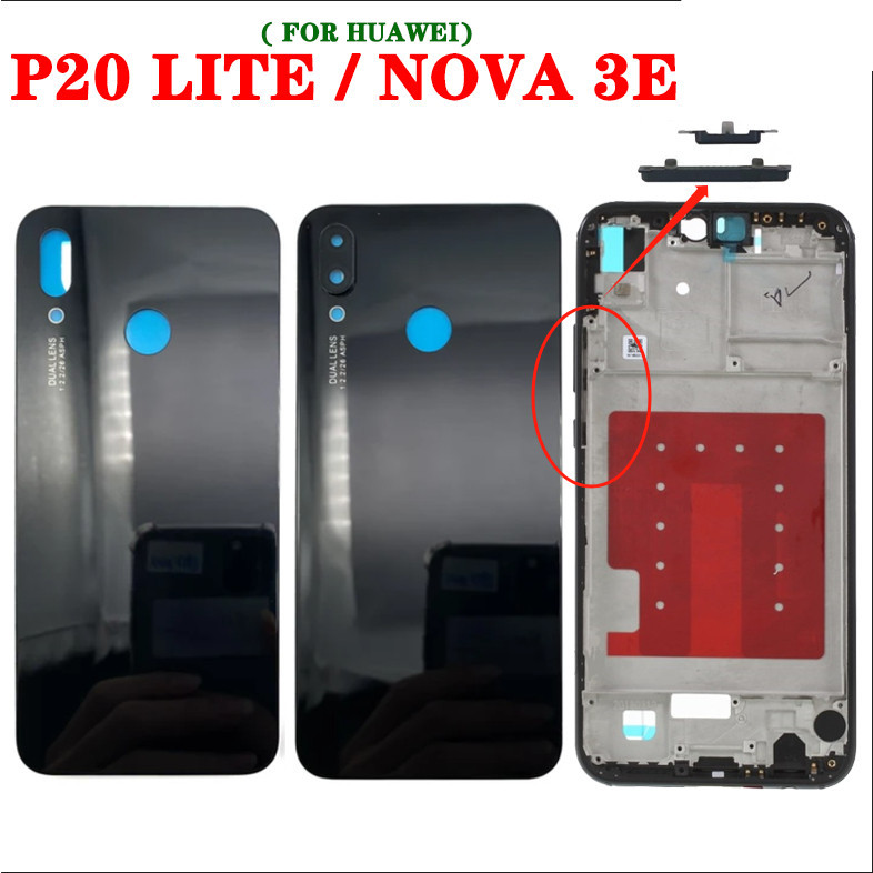 ด ้ านหลังสําหรับ Huawei P20 lite Nova 3e LCD กรอบกลางฝาครอบแบตเตอรี ่ แก ้ วพร ้ อมเลนส ์ กล ้ อง