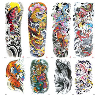 แขนเต็มขนาดใหญ่ / แขนครึ่ง Wateproof รอยสักชั่วคราว Koi Fish…