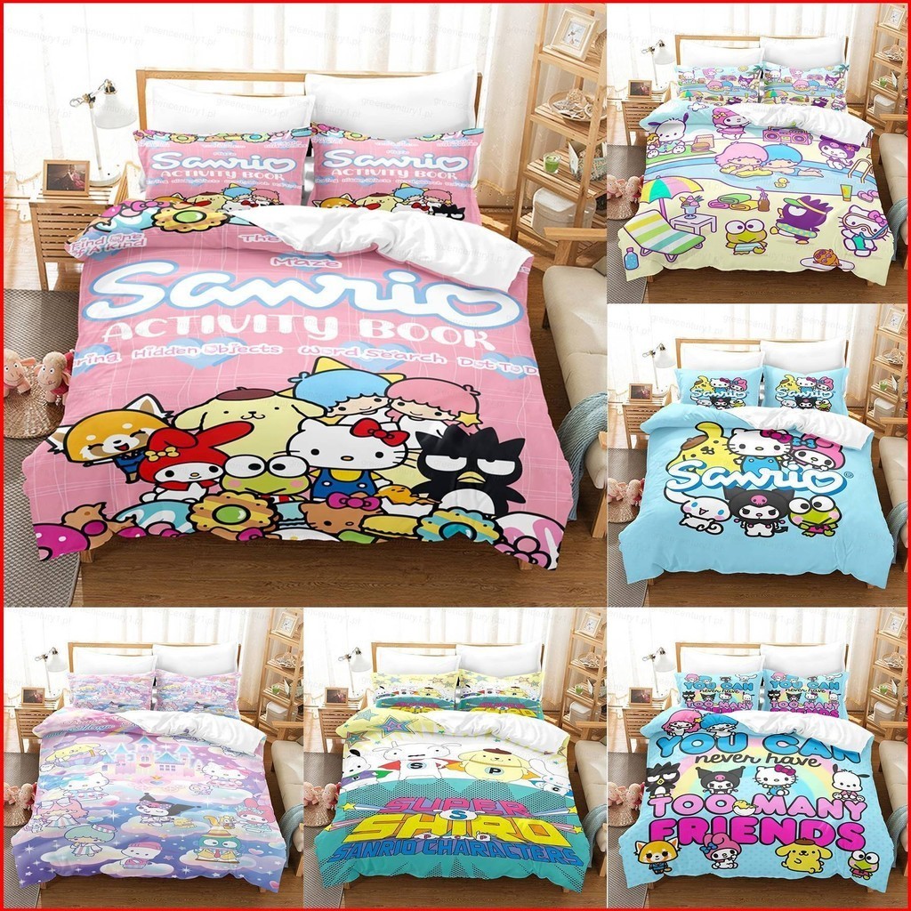 Ys Sanrio Cinnamoroll Kuromi ชุดเครื่องนอน ผ้าปูที่นอน ปลอกหมอน ผ้าห่ม ปลอกหมอน บ้าน ห้องนอน หอพัก ซักได้ 3IN1