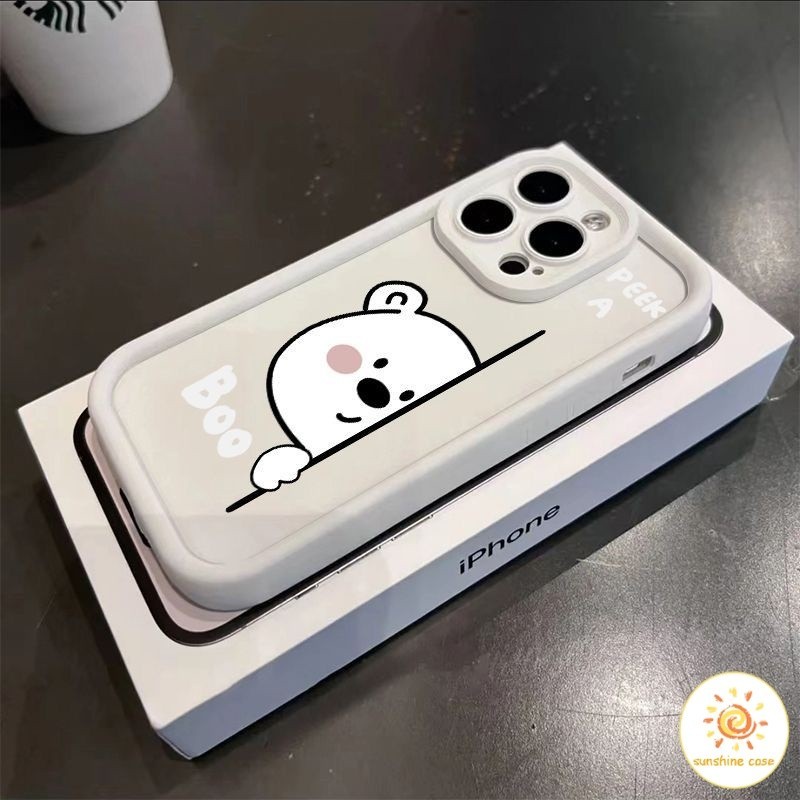 เคสโทรศัพท์มือถือ TPU ลายหมีขาวน่ารักทุกด้าน ไอโฟน11 For iPhone12 13 14 15Pro MAX X XS XR XS 6 7 8Plus SE2020เคสโทรศัพท์