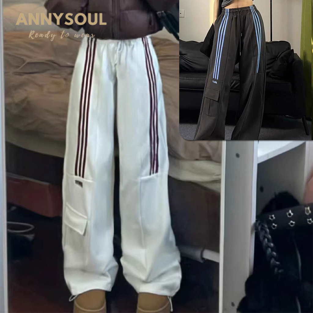 กางเกงวอร์มขายาว ทรงคาร์โก้ เอวยางยืด สไตล์เกาหลี