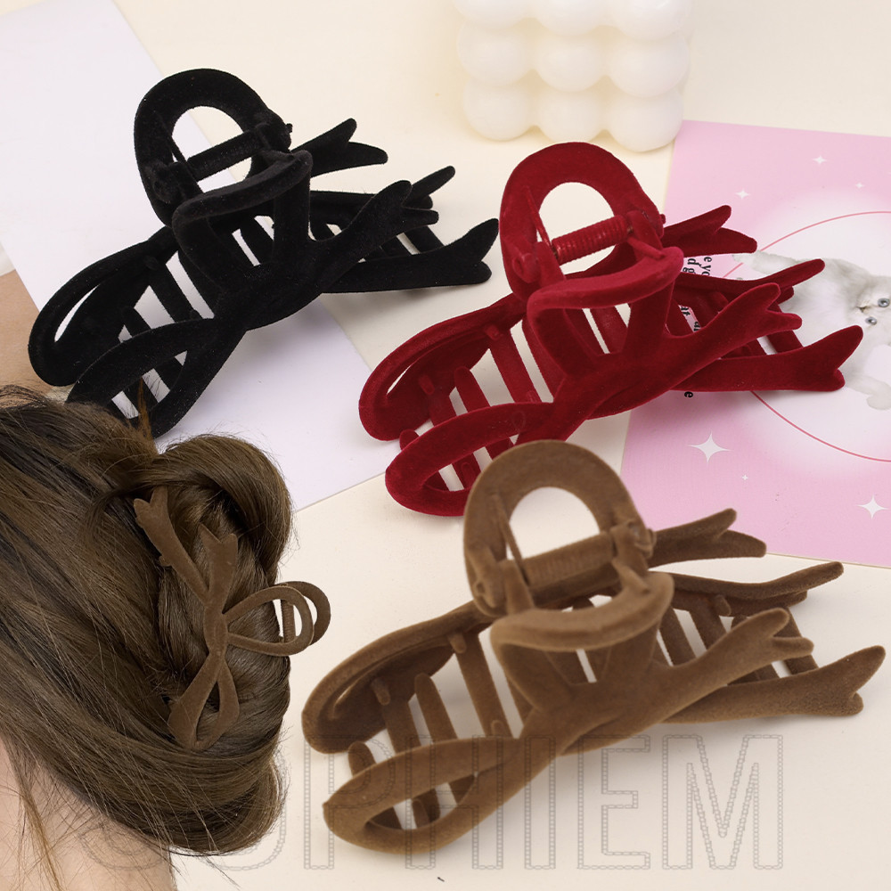 กิ๊บติดผม ริบบิ้นโบว์ ผ้ากํามะหยี่ สีแดง เครื่องประดับ สําหรับผู้หญิง Y2K