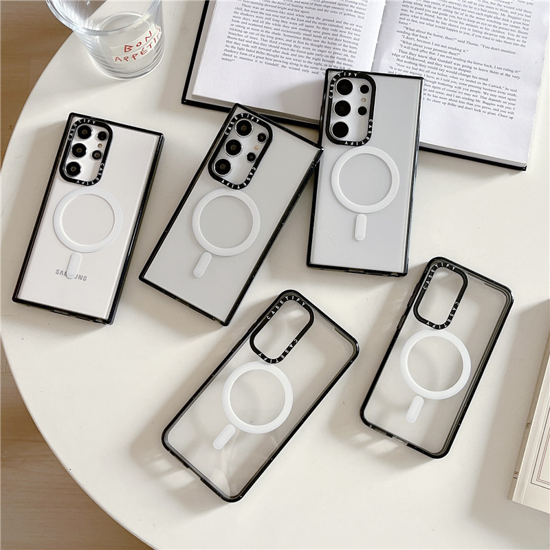 เคสโทรศัพท์ Samsung Galaxy S24 Plus S22 S23 S24 Ultra CASETiFY แฟชั่นสีธรรมดาโปร่งใส เอฟเฟกต์ดูดแม่เหล็ก เคสอะคริลิค กันกระแทก ฝาครอบป้องกัน