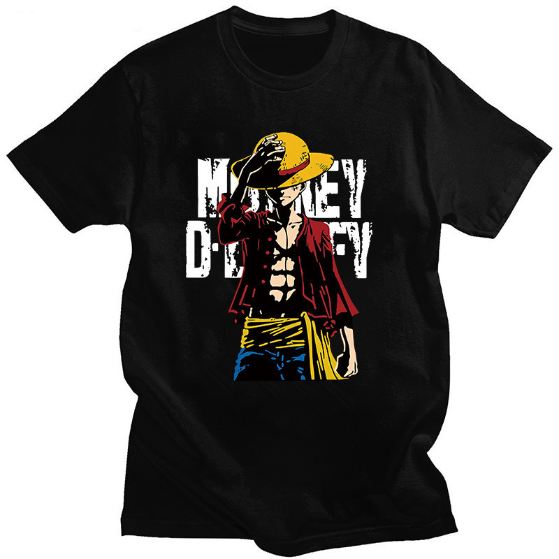 เสื้อยืดแขนสั้น พิมพ์ลายการ์ตูนอนิเมะ ONE RIECE Luffy แฟชั่นฤดูร้อน 2024