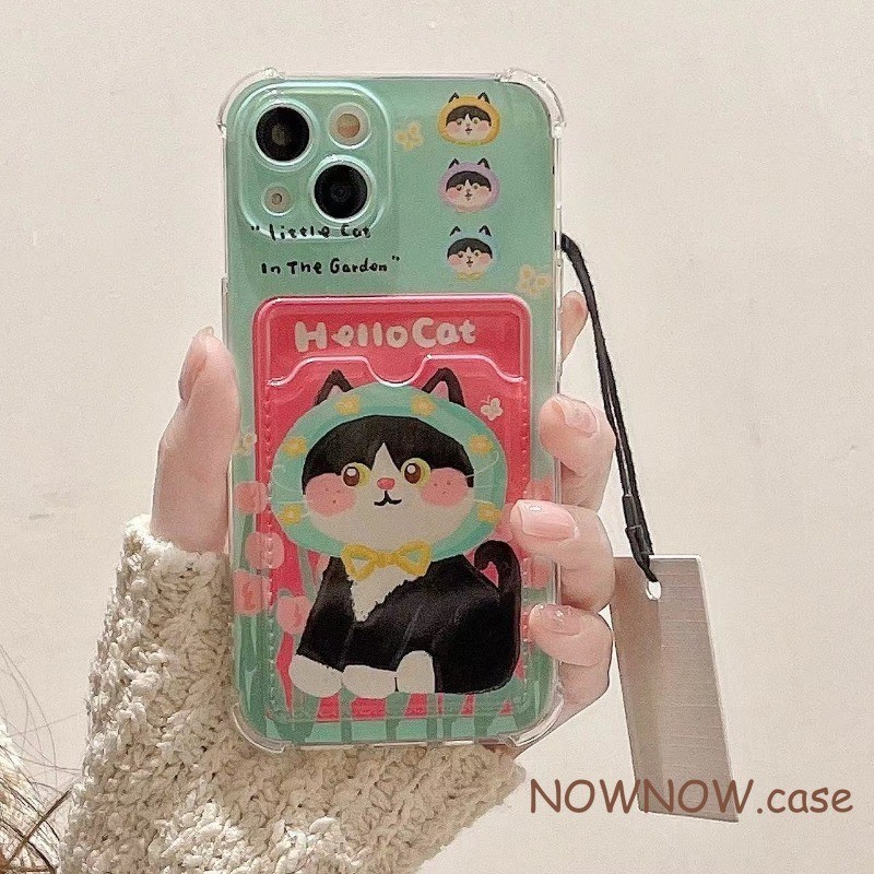 เคสโทรศัพท์มือถือ แบบนิ่ม ลายการ์ตูนแมวน่ารัก สีเขียว สําหรับ iPhone 15 14 13 12 11 Pro MAX X XR XS MAX 7 8 Plus