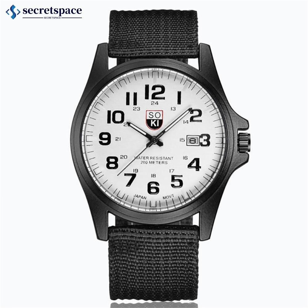 Secretspace นาฬิกาข้อมือควอตซ์ สายไนล่อน แฟชั่นผู้ชาย D8S9