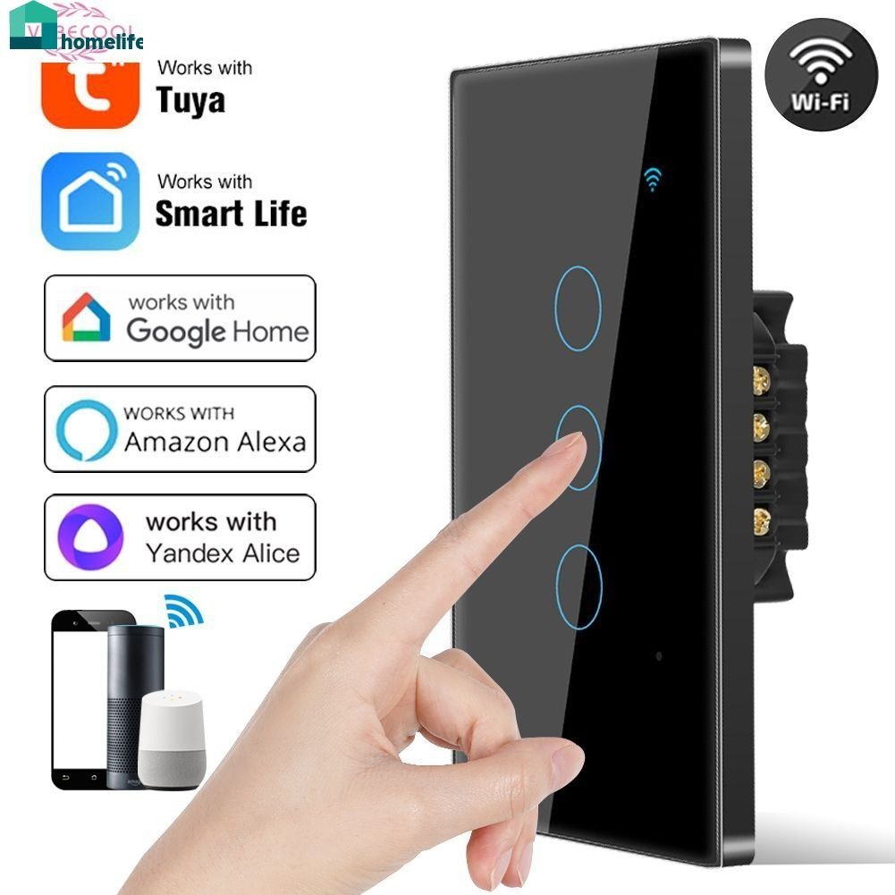 1/2/3 สมาร์ท Wifi สวิทช์ไฟสวิทช์แบบสัมผัสไม่มี Neutral Wire สำหรับ Alexa Google Home Tuya app home home home