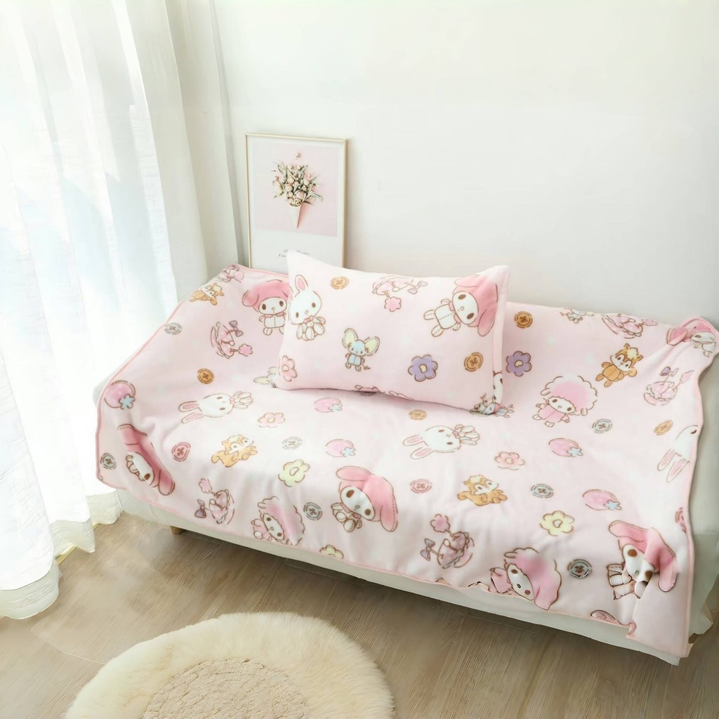 ผ้าห่ม ผ้าสักหลาด แบบนิ่ม ลายการ์ตูน My Melody Kawaii ให้ความอบอุ่น สไตล์ญี่ปุ่น สําหรับเตียง โซฟา
