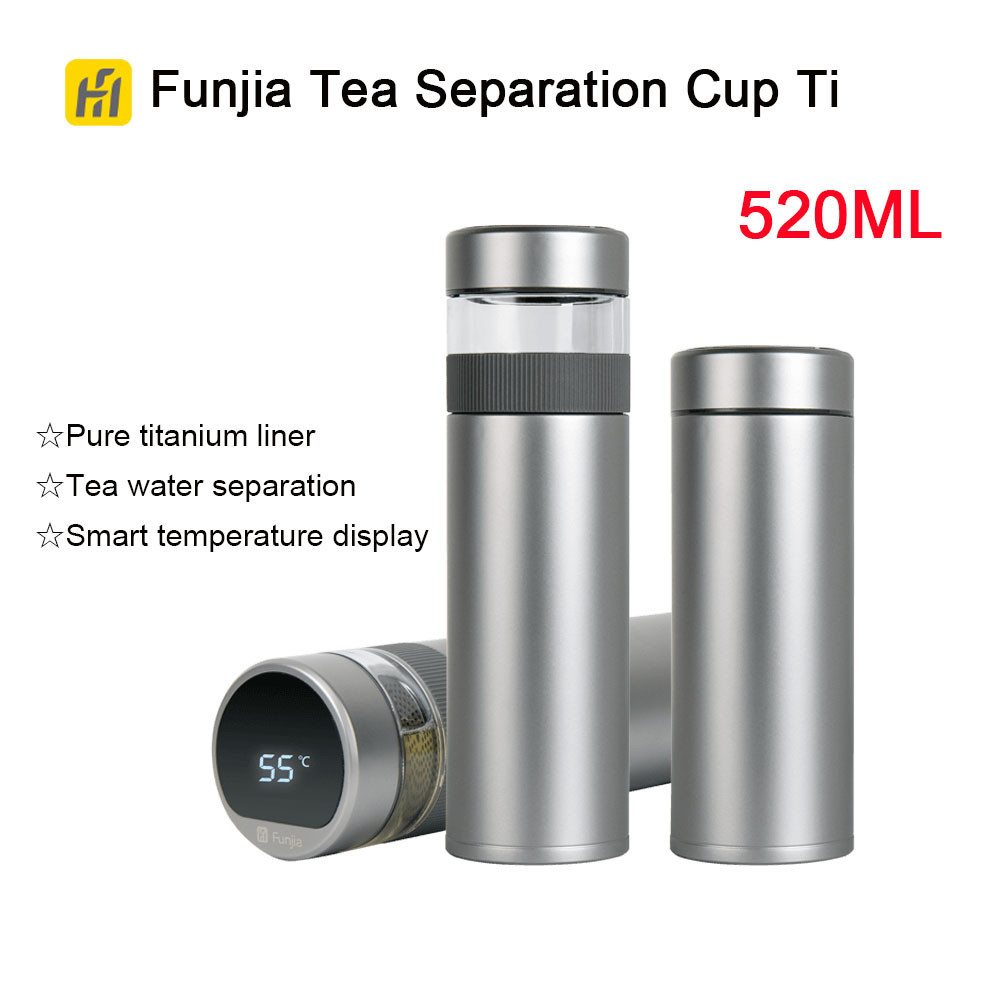 Funjia กระติกน้ําร้อน แบบแยกชา ไทเทเนียมบริสุทธิ์ สองชั้น ความจุ 520 มล. แบบพกพา 44℃ 6 ชั่วโมง