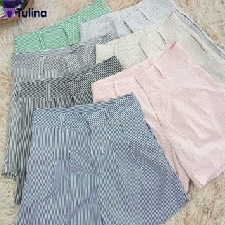 กางเกงขาสั้นเอวสูง ทรงสวย ลายริ้วมีสีสันสดใส สไตล์เก๋