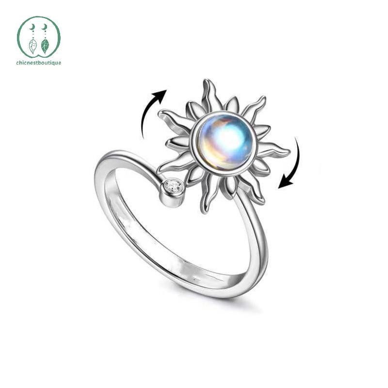 [Chicnest] แหวนกันแดดหมุนได้สําหรับผู้หญิงต่อต้านความเครียดความวิตกกังวลดอกทานตะวันดวงอาทิตย์ดาวแหวนพรรคความงามเครื่องประดับของขวัญบูติก - รูปที่ 3