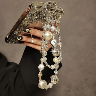 สายคล้องโทรศัพท์มือถือ สายคล้องโทรศัพท์แบบโซ่คู่ Rhinestone สายคล้องข้อมือแฟชั่นระดับไฮเอนด์สำหรับผู้หญิง