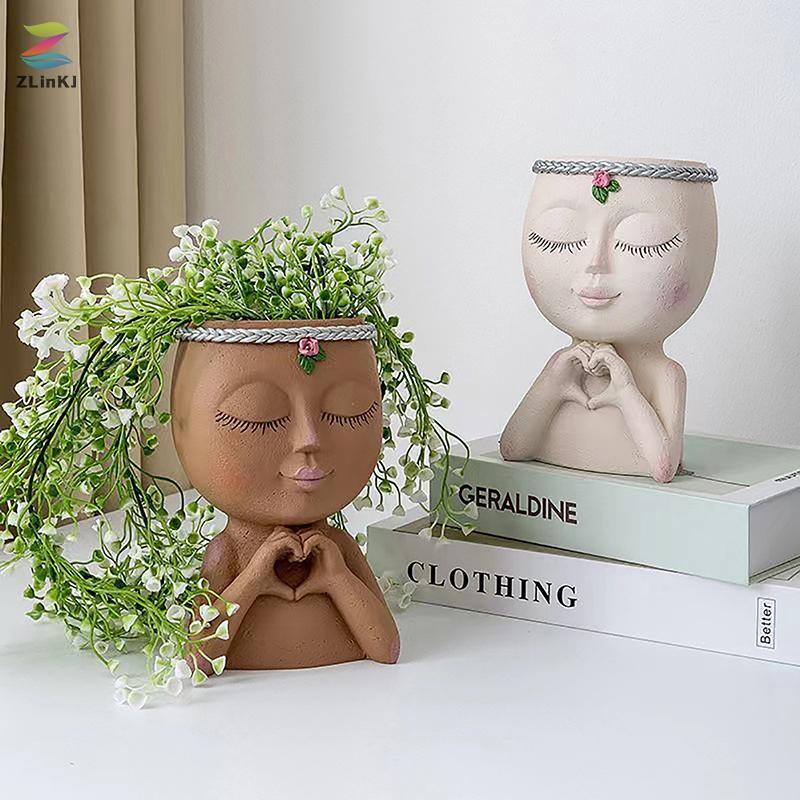 Zlinkj Face Shape กระถางดอกไม้เรซิ่นรูป Planter,ดอกไม้หม้อสําหรับ,เรซิ่นเครื่องประดับสําหรับเดสก์ท็อป,Home & Office Decor ใหม่
