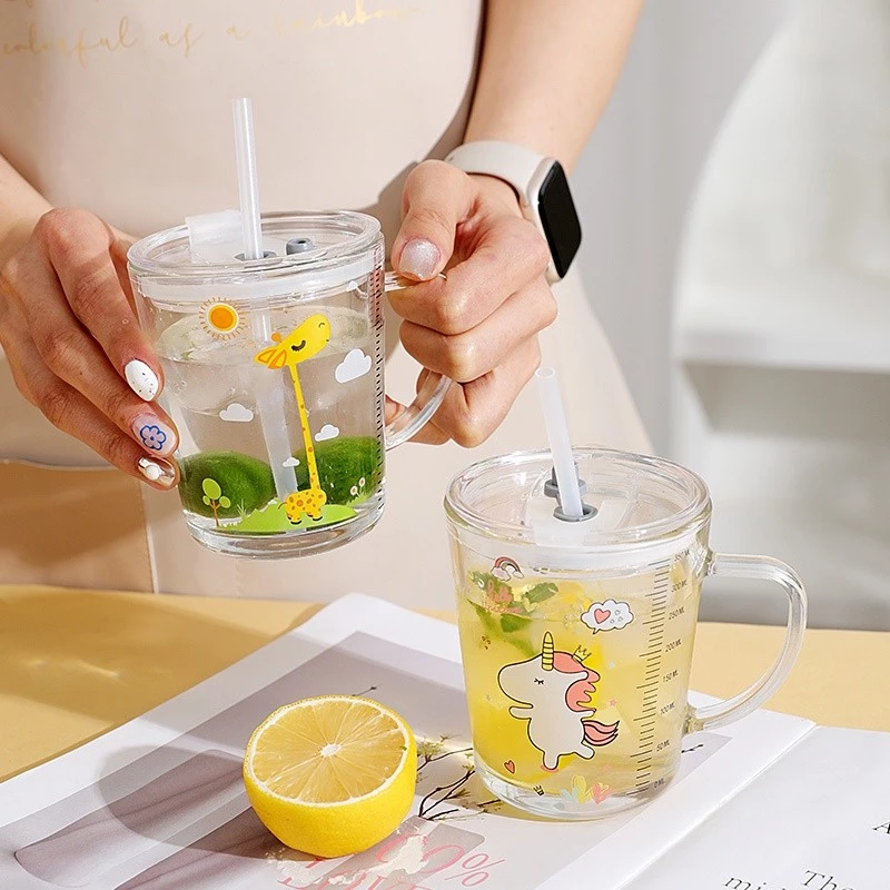 แก้วน้ำ แก้วมินิมอล 350ml. ใส่ได้ทั้งน้ำร้อนน้ำเย็น มี แถมหลอดและฝา