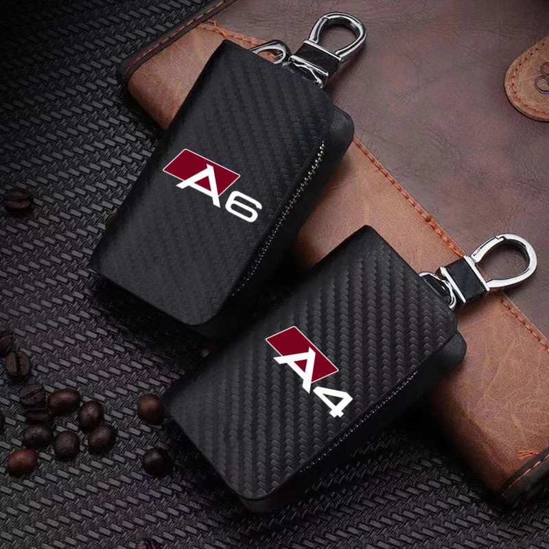 Leather Car Key Protection Shell Bag Carbon Filber Car Key Case for audi sport RS A1 A3 A4 B7 B8 A5 