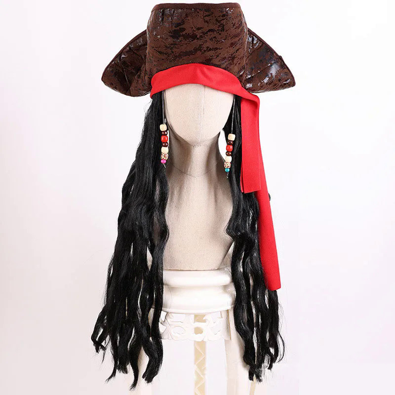 Adult Pirate Captain Jack Braids Wig Hat Halloween Pirate Cap for Men Cosplay Performance Costume Ac