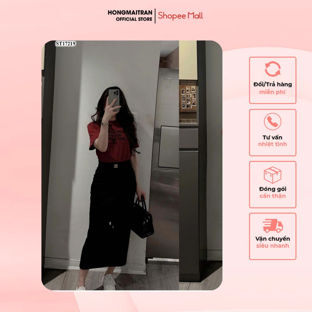 ชุดเสื้อยืดไดนามิกพร้อมกระโปรงทรงเอสําหรับใส่ทํางานและเล่นสูง Hong Mai Tran Store ST17219