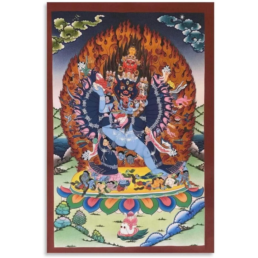 แบบดั้งเดิม YAMANTAKA Thangka พุทธศาสนาทิเบตพระพุทธรูปพระโพธิสัตว์ Arhat โปสเตอร์ผ้าใบ Wall Art ความ