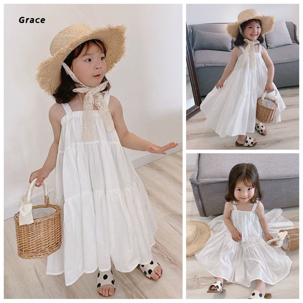 [Grace] 🌊ชุดไปทะเลเด็ก 2025👗ฤดูร้อนสไตล์ใหม่สาวกระโปรงแขวนแฟชั่นชายหาด Super Fairy กระโปรง...GR614#