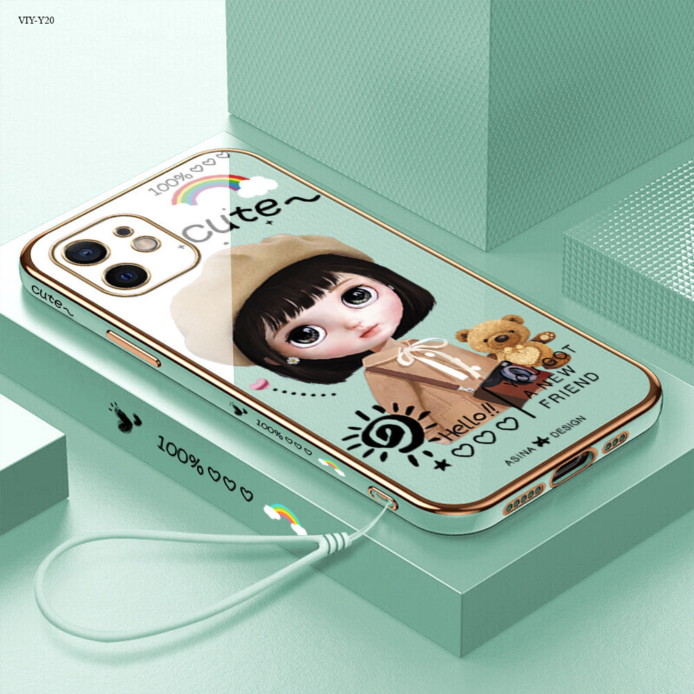 VIVO Y20 Y20i Y20S G Y12S Y12A Y12i Y11 Y17 Y15 Y15S Y15A Y01 Y12 Y19 Y50 Y30 Y30i Y72 Y52 Y85 Y93 5G 2021 2019 เคสวีโว่ สำหรับ Electroplating TPU Case Cartoon Cute Girl เคสโทรศัพท์