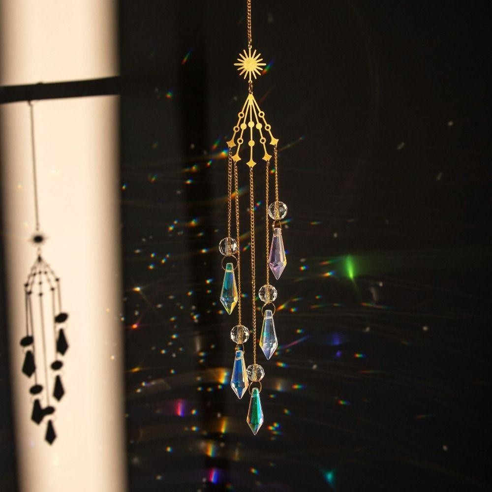 Yann1 Sun Catcher, Sun Moon Stars ตกแต ่ งกลางแจ ้ งจี ้ คริสตัลแฟชั ่ น Rainbow Maker Light จับคริสตัล Wind Chimes ของขวัญ