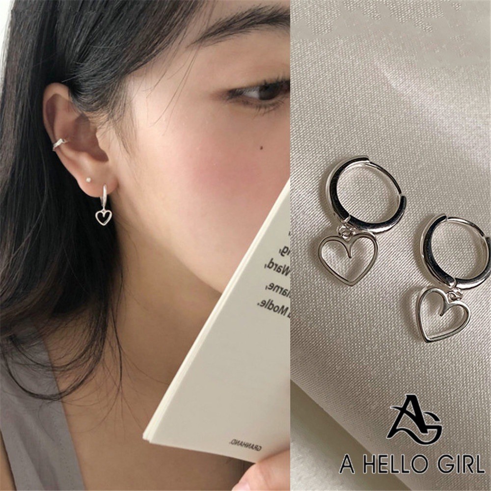 A HELLO GIRL ใหม่ ต่างหูกระดุม รูปหัวใจน่ารัก ขนาดเล็ก เรียบง่าย สําหรับผู้หญิง 2024
