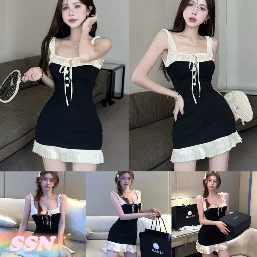 (จัดส่งจากประเทศไทย) ชุดเดรสแขนกุดแฟชั่นฤดูร้อนใหม่ กระโปรงสั้นเซ็กซี่เพรียวบางของผู้หญิง